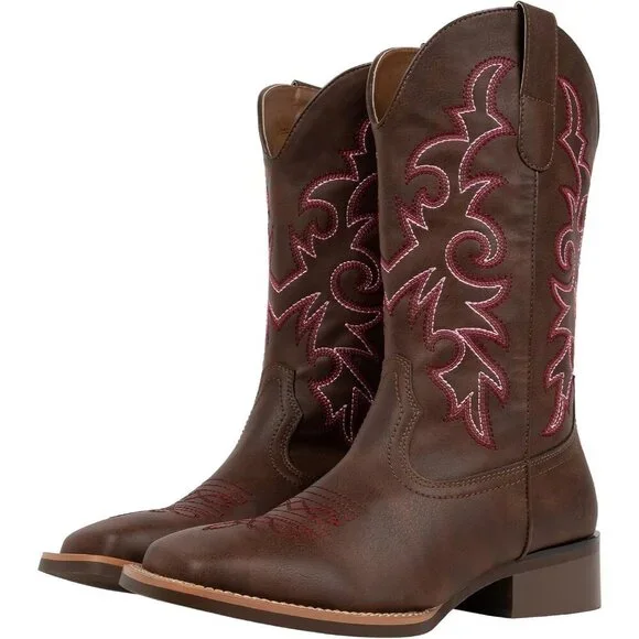 J's.o.l.e Women Dark Brown Cowboy Boot Square Toe Western Cowgirl Fashion Botte - Picture 3 of 9